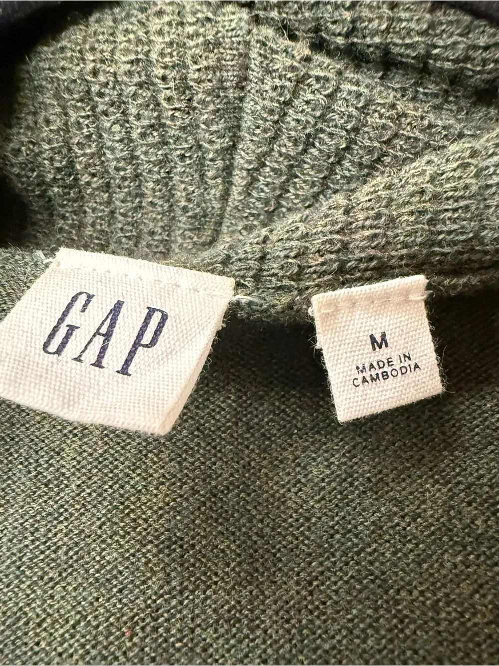 Gap Open Front Cardigan Olive Green 100% Cotton Shawl Collar Medium